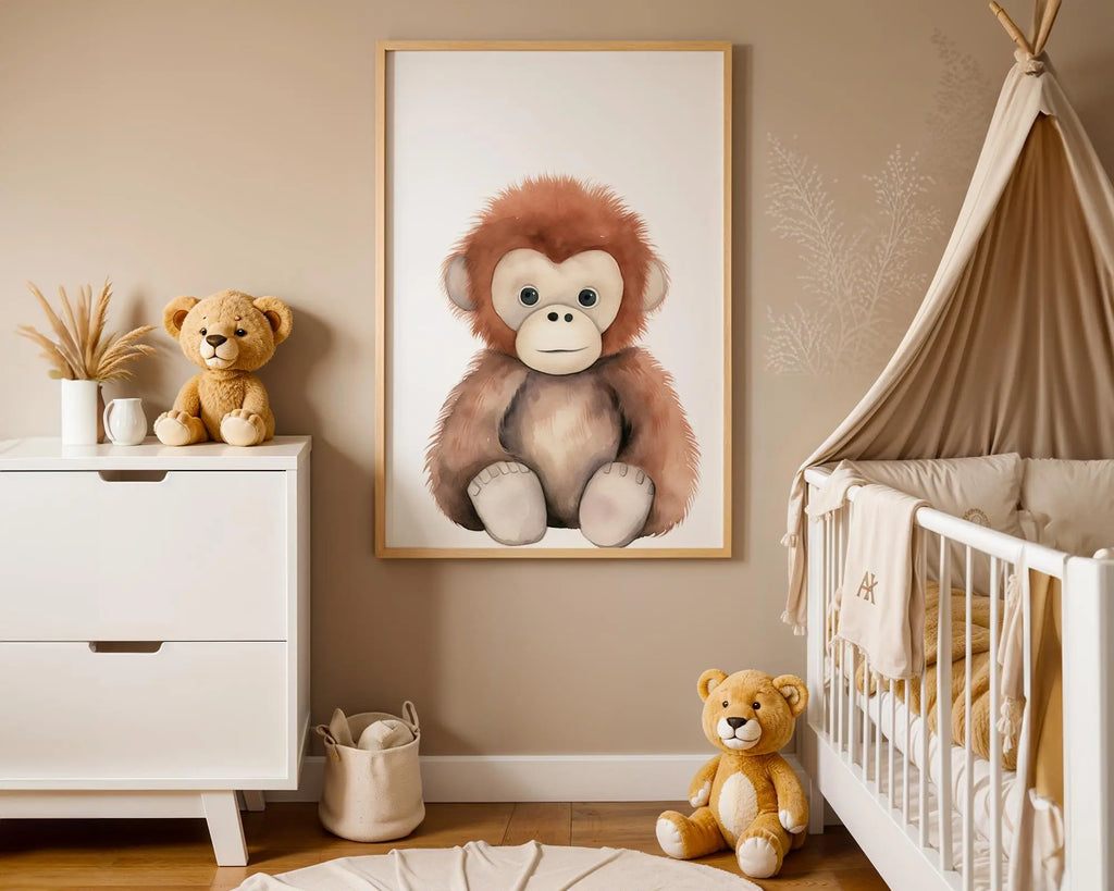 Playroom Ideas | Cute Orangutan Nursery Wall Art | Jungle Animal Baby Decor wall art print, modern home decor, unframed artwork by Nomad & Nest