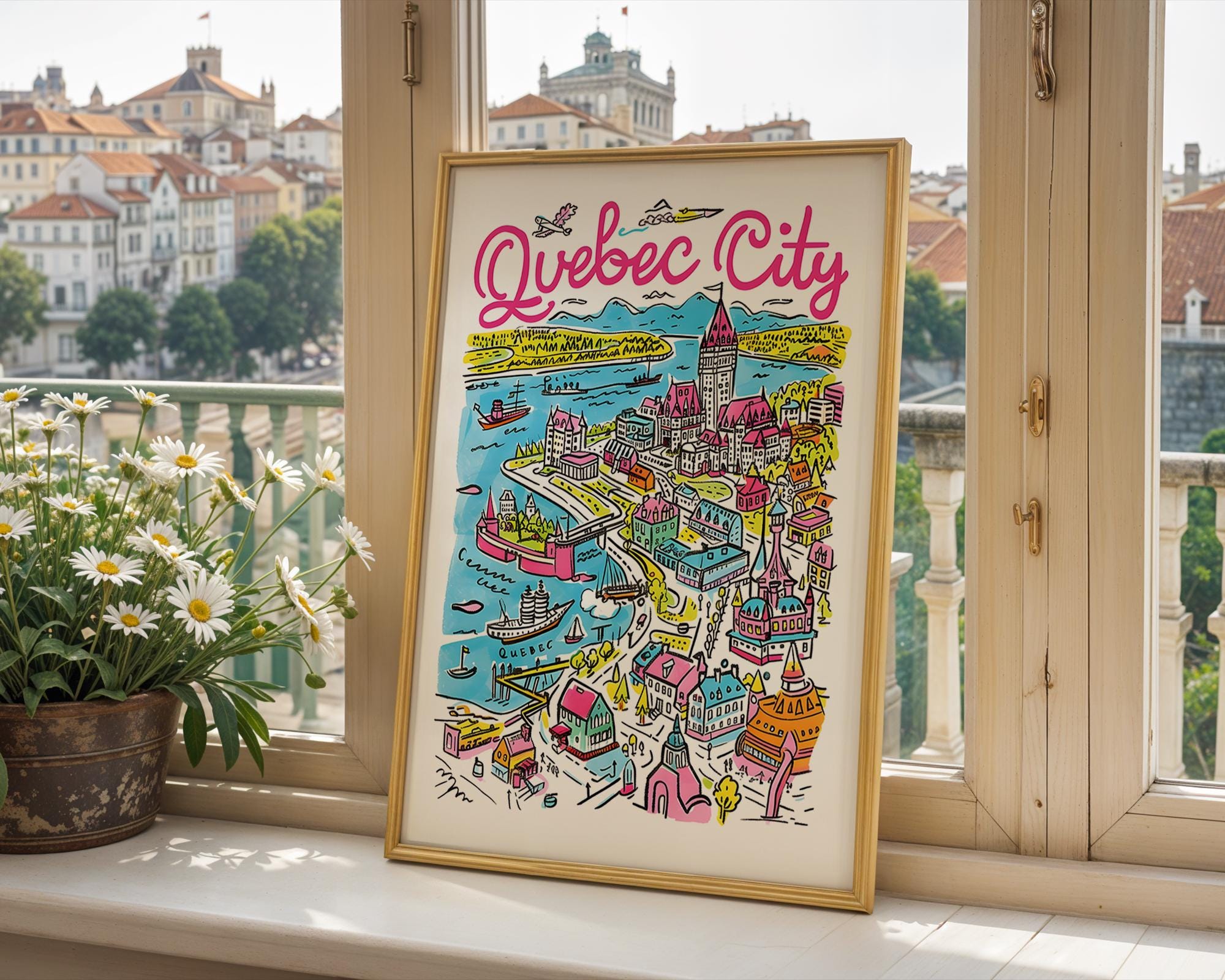 Quebec City Travel Poster | Colorful Canada Cityscape Art wall art print, modern home decor, unframed artwork by Nomad & Nest