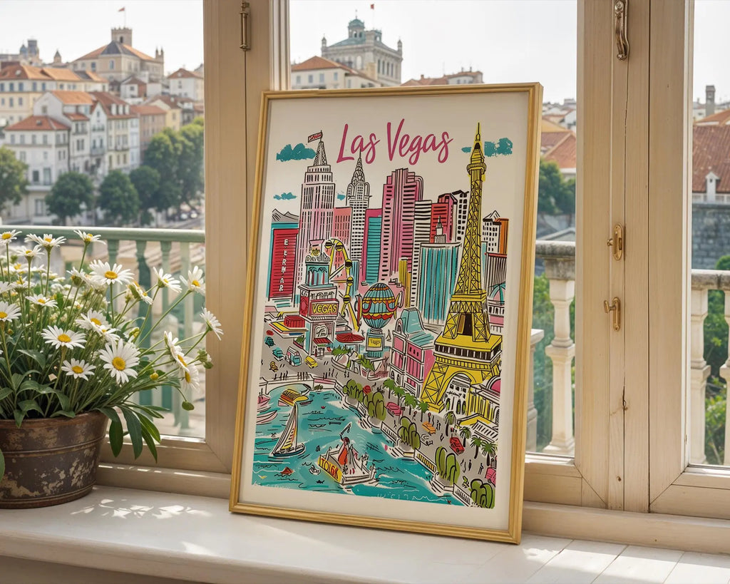 Las Vegas Cityscape Poster | Colorful Vegas Strip Art Print wall art print, modern home decor, unframed artwork by Nomad & Nest