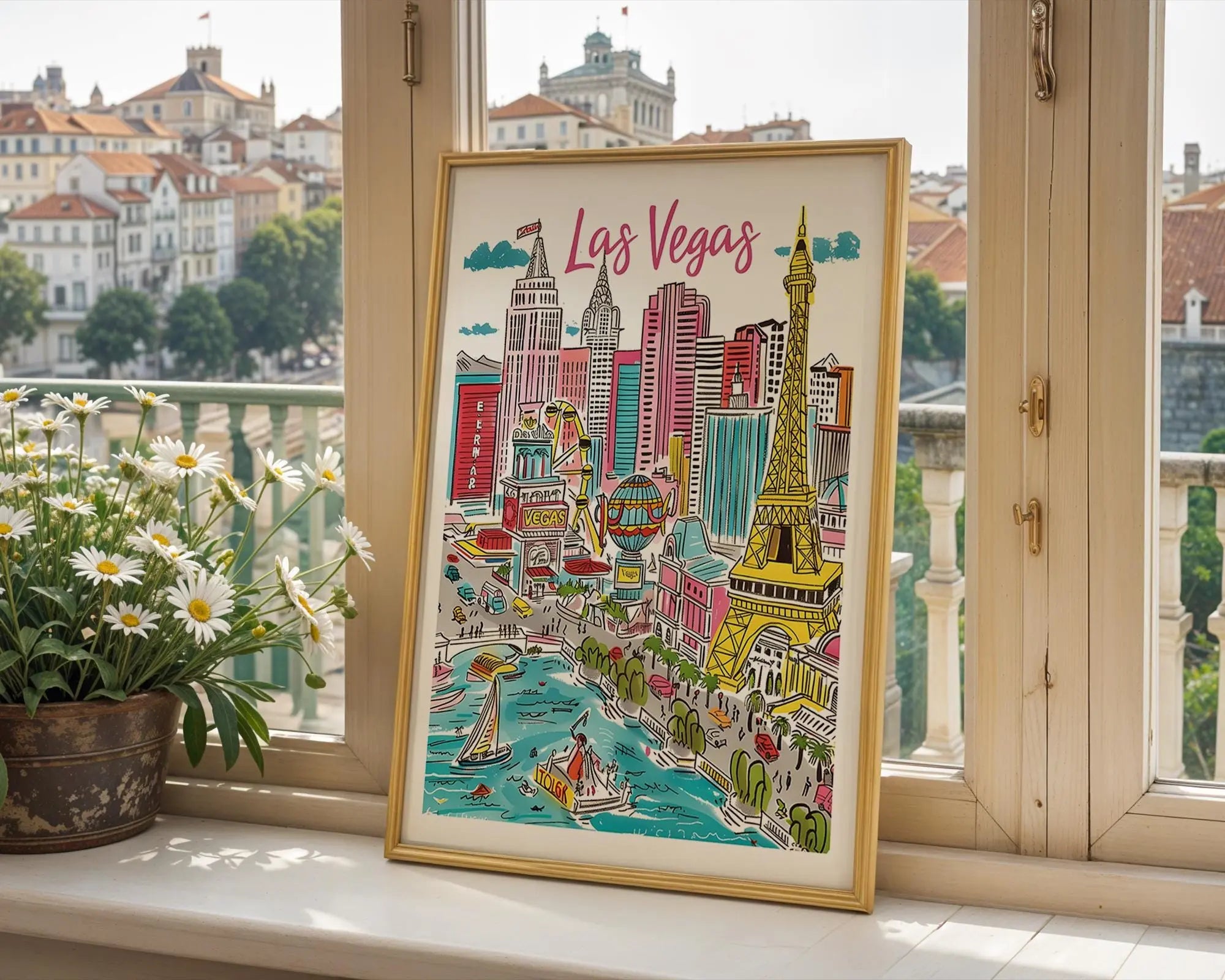 Las Vegas Cityscape Poster | Colorful Vegas Strip Art Print wall art print, modern home decor, unframed artwork by Nomad & Nest