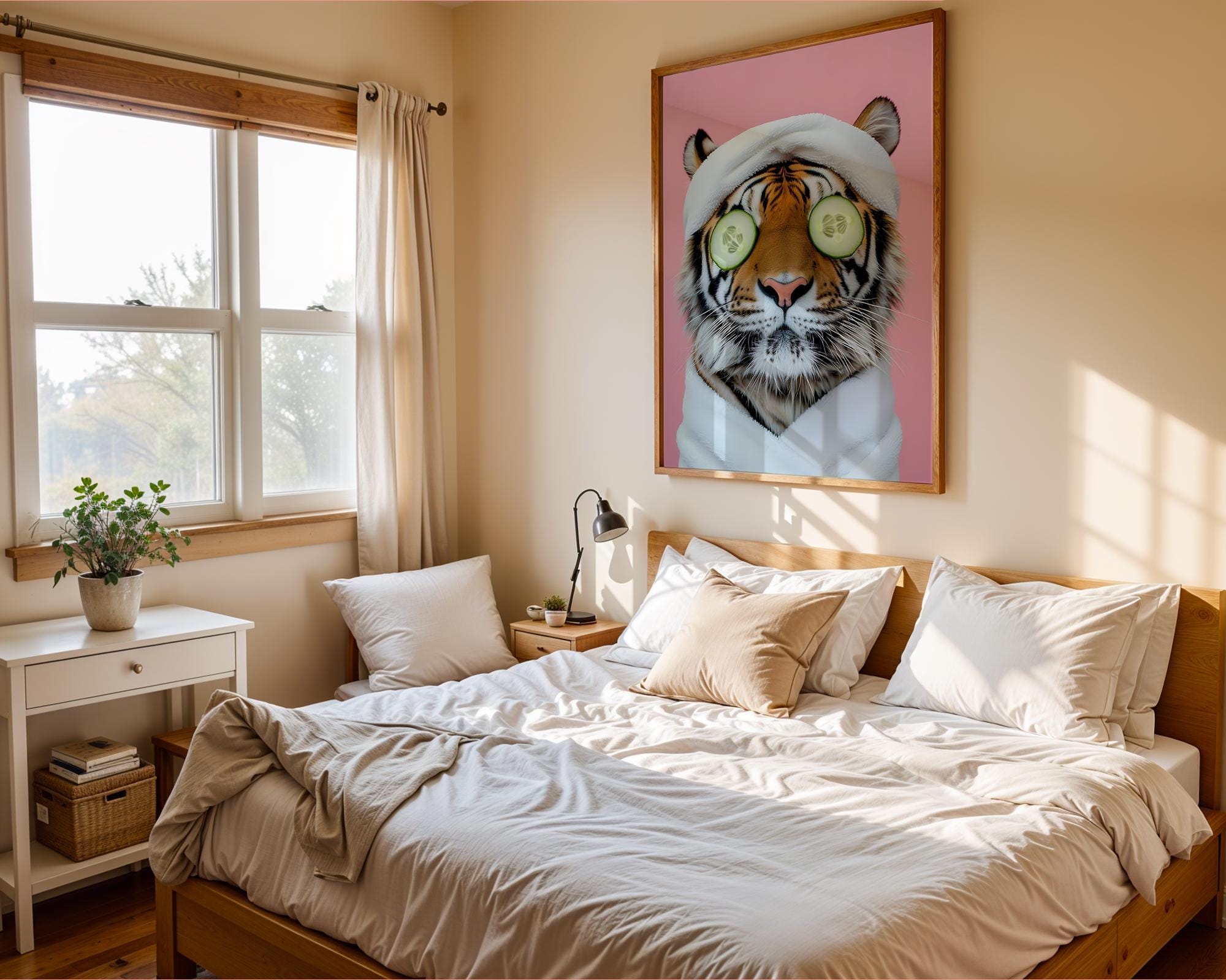 Colourful Prints | Tiger Spa Day Print | Funny Animal Wall Art wall art print, modern home decor, unframed artwork by Nomad & Nest
