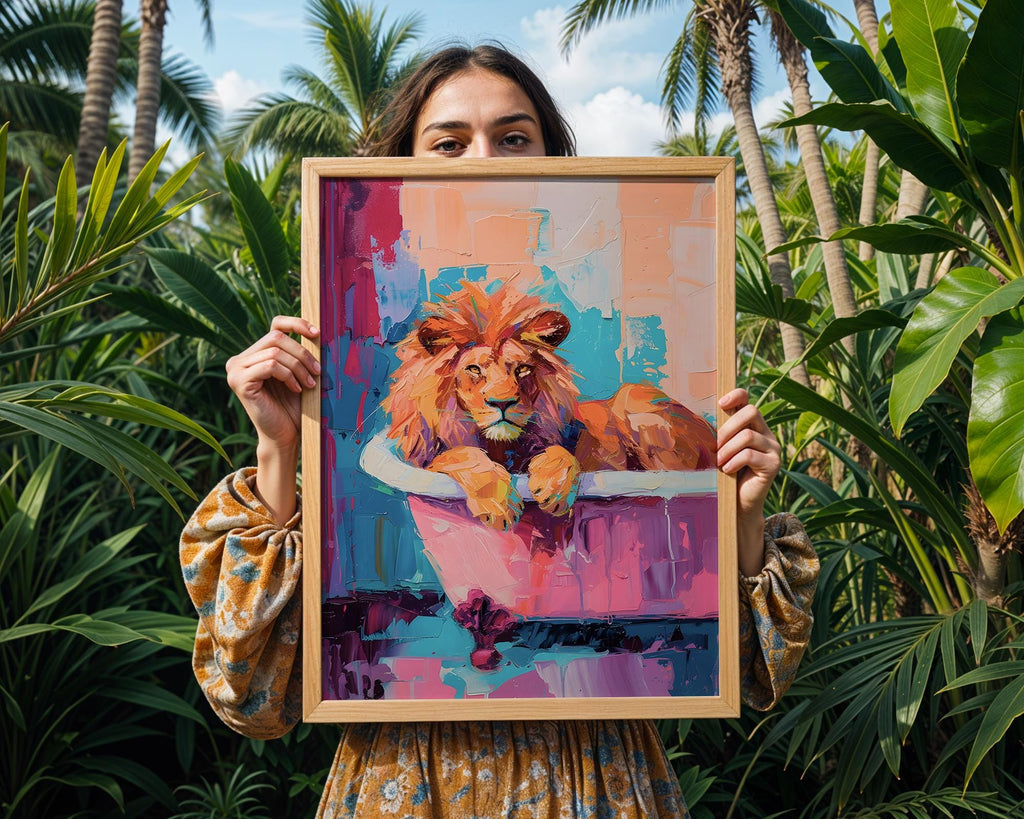Colourful Prints | Abstract Lion Bath Print |  Jungle Animal Wall Art wall art print, modern home decor, unframed artwork by Nomad & Nest