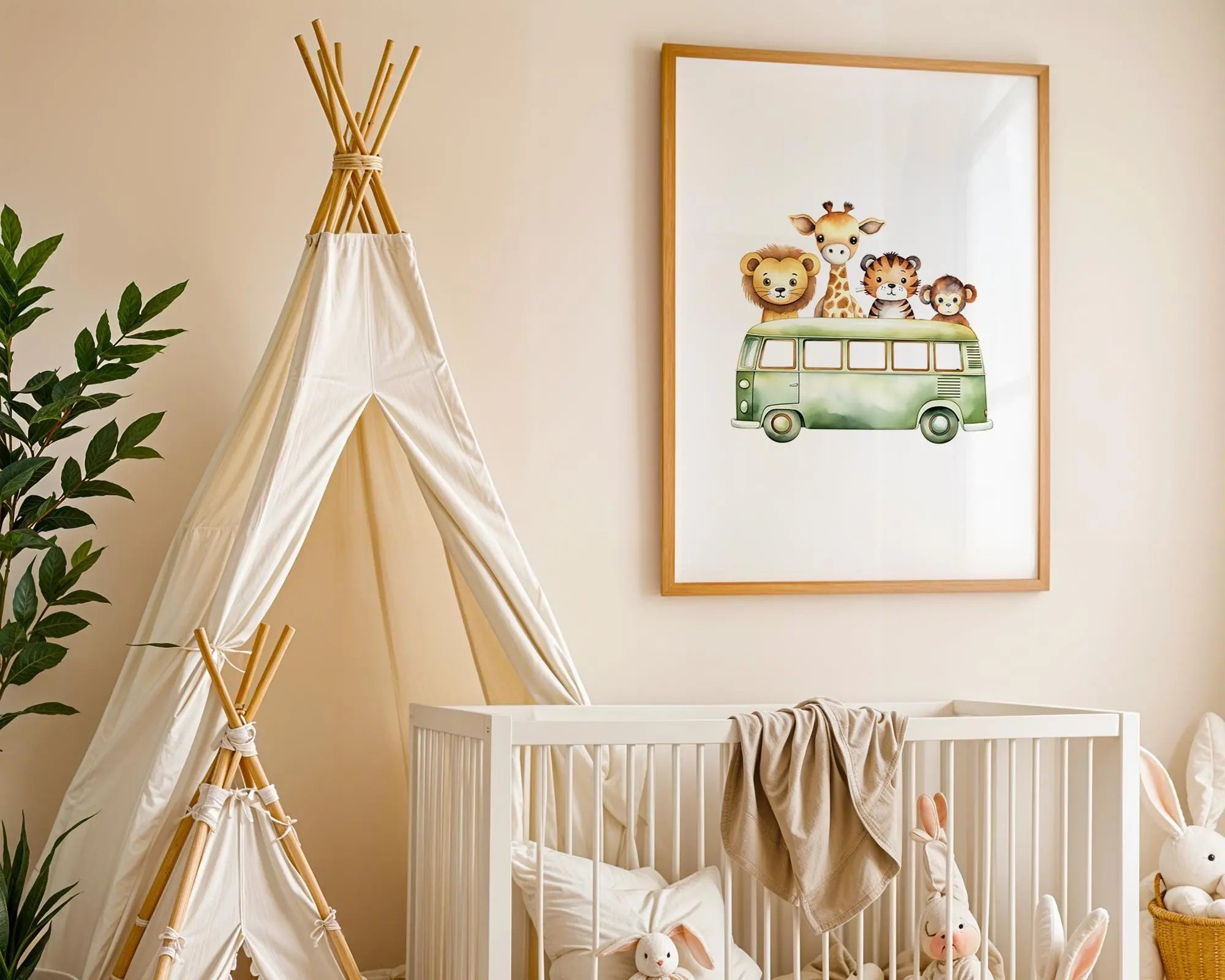 Playroom Ideas | Safari Animal Bus Nursery Wall Art Jungle Adventure Print wall art print, modern home decor, unframed artwork by Nomad & Nest