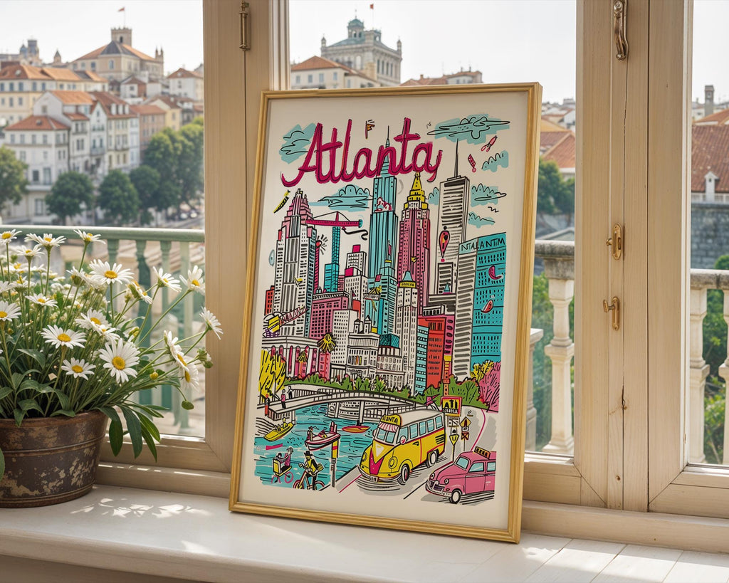 Atlanta Georgia Cityscape Art Print | Colorful Travel Poster wall art print, modern home decor, unframed artwork by Nomad & Nest