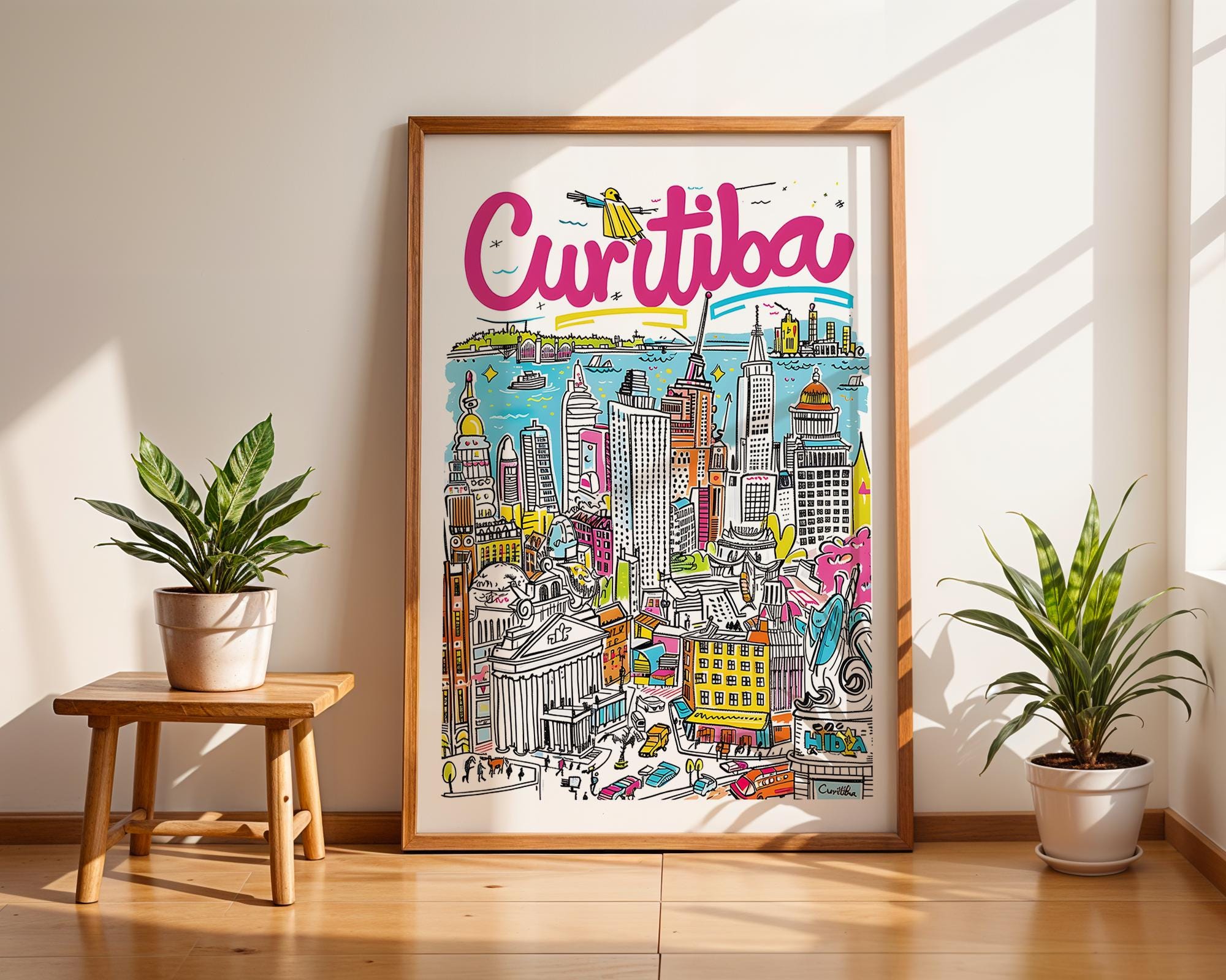 Curitiba Brazil Travel Poster | Colorful Cityscape Wall Art wall art print, modern home decor, unframed artwork by Nomad & Nest