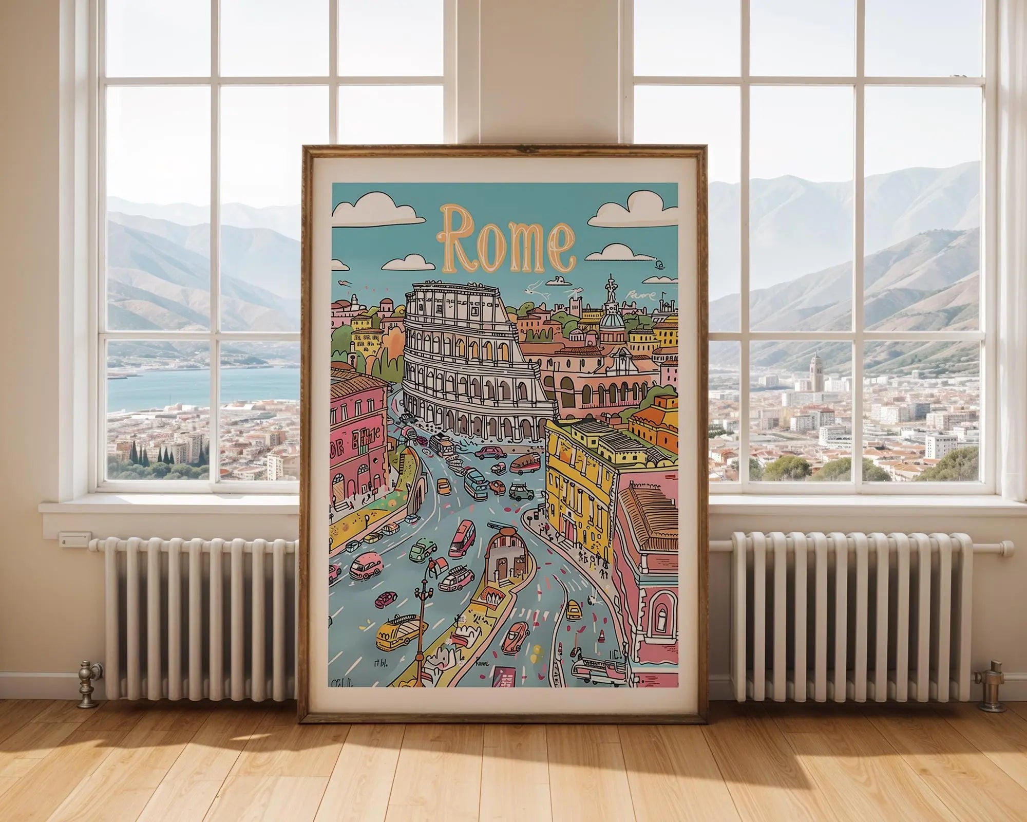 Rome Colosseum Print | Colorful Hand-Drawn Italian Cityscape wall art print, modern home decor, unframed artwork by Nomad & Nest
