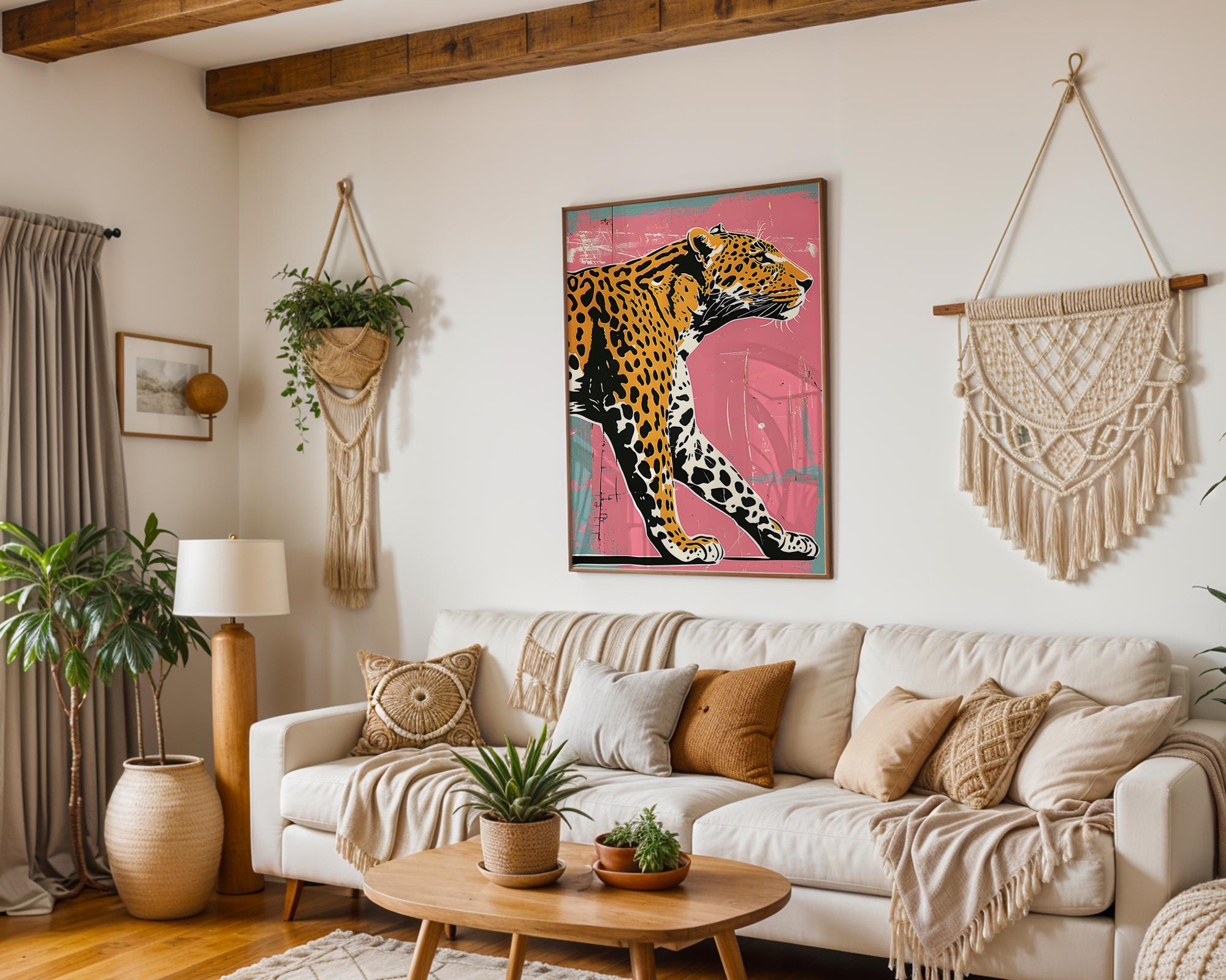 Modern Pop Art | Abstract Leopard Print | Pink, Orange, and Teal Animal Poster wall art print, modern home decor, unframed artwork by Nomad & Nest