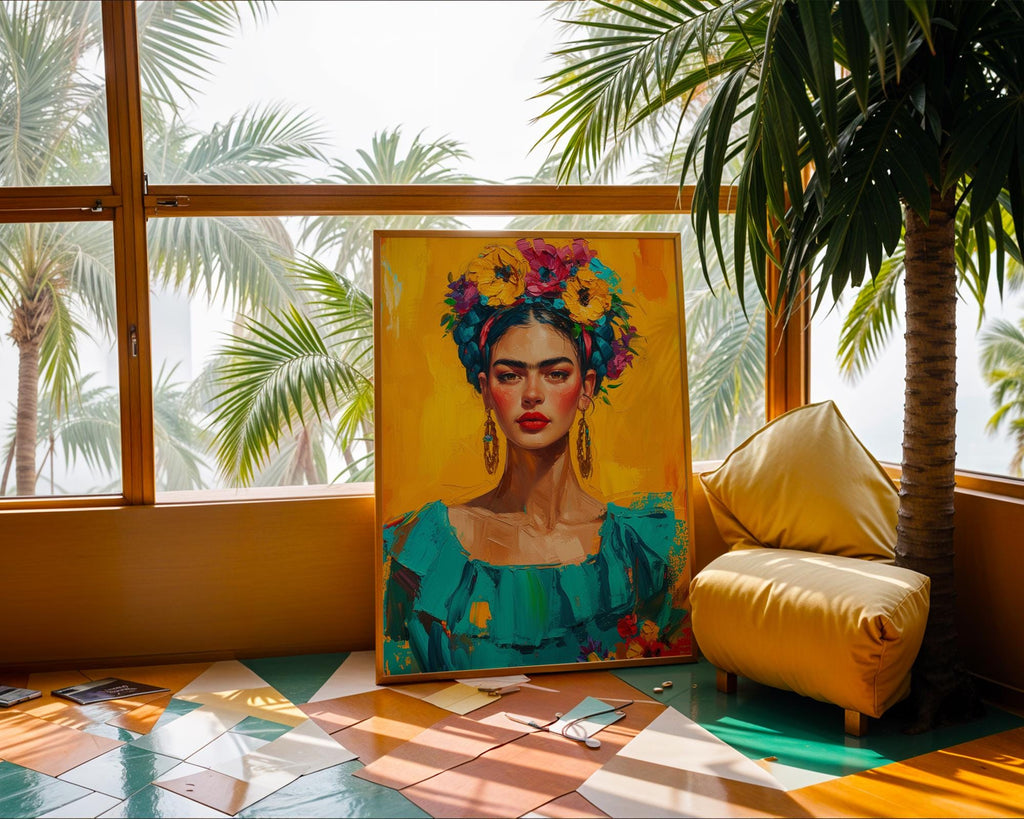 Colourful Prints | Frida Kahlo Art Print |  Floral Portrait, Boho Decor wall art print, modern home decor, unframed artwork by Nomad & Nest