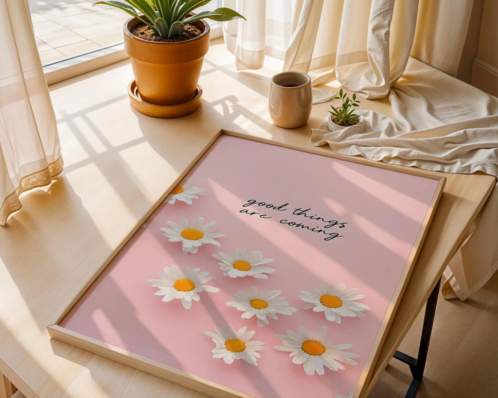 Daisy Wall Art – Pink Floral Print, Uplifting Home Decor wall art print, modern home decor, unframed artwork by Nomad & Nest