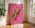 Pop Art Giraffe Print | Yellow & Black on Pink, Modern Animal Poster wall art print, modern home decor, unframed artwork by Nomad & Nest