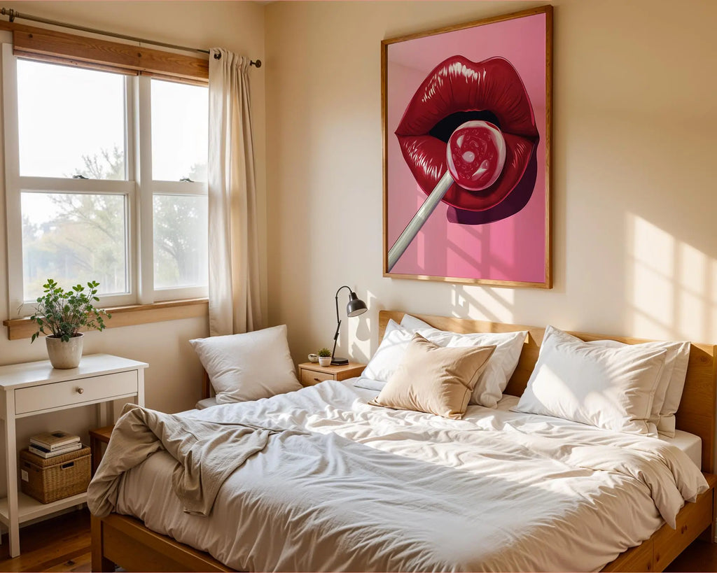 Pop Art Lips Lollipop Print | Retro Glam Bedroom Decor wall art print, modern home decor, unframed artwork by Nomad & Nest