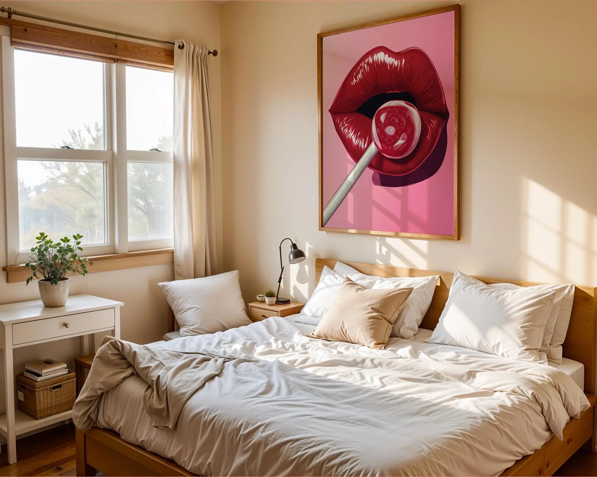 Pop Art Lips Lollipop Print | Retro Glam Bedroom Decor wall art print, modern home decor, unframed artwork by Nomad & Nest