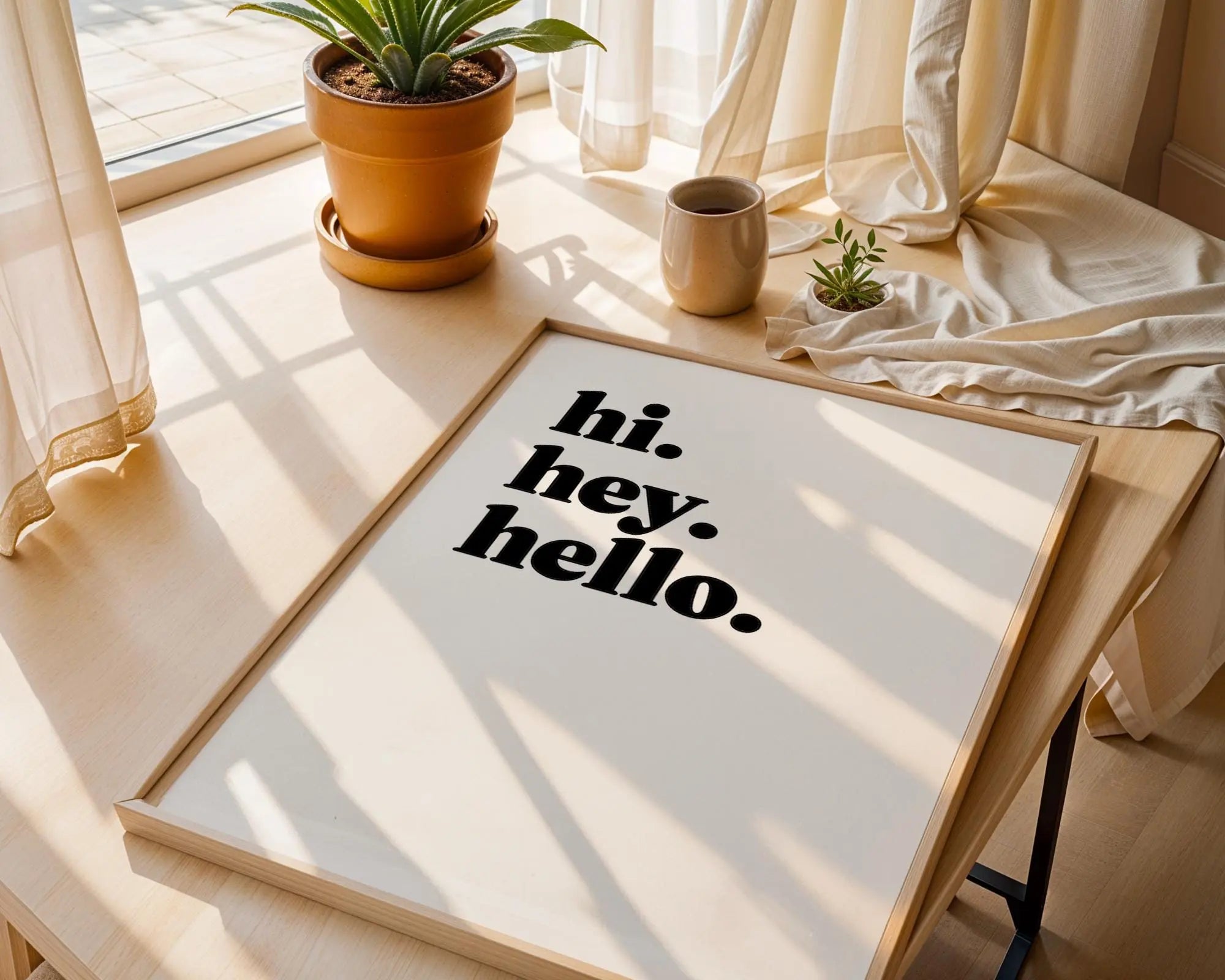 Hi Hey Hello Print | Minimalist Black Text Wall Art wall art print, modern home decor, unframed artwork by Nomad & Nest