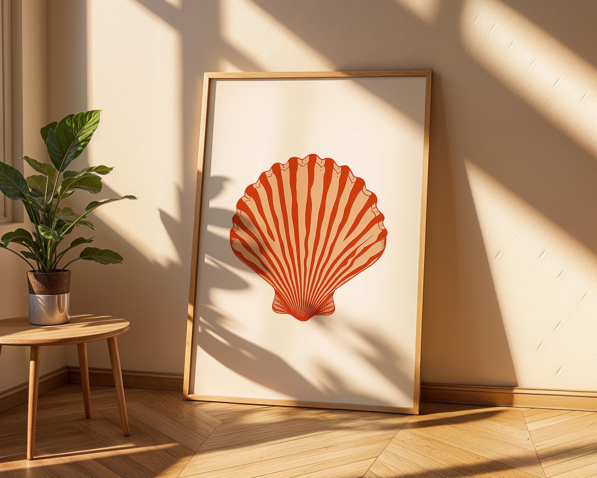 Red Seashell Art Print, Coastal Home Decor wall art print, modern home decor, unframed artwork by Nomad & Nest