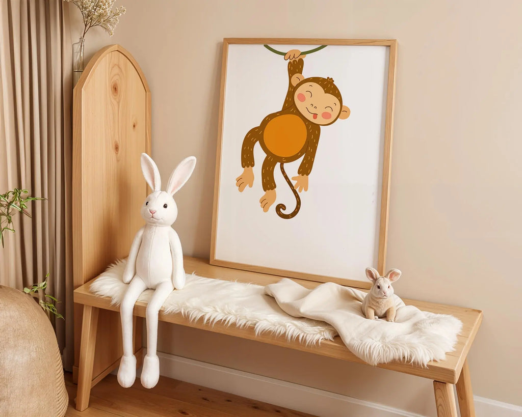 Playroom Ideas | Cheeky Monkey Nursery Wall Art | Jungle Animal Baby Print wall art print, modern home decor, unframed artwork by Nomad & Nest