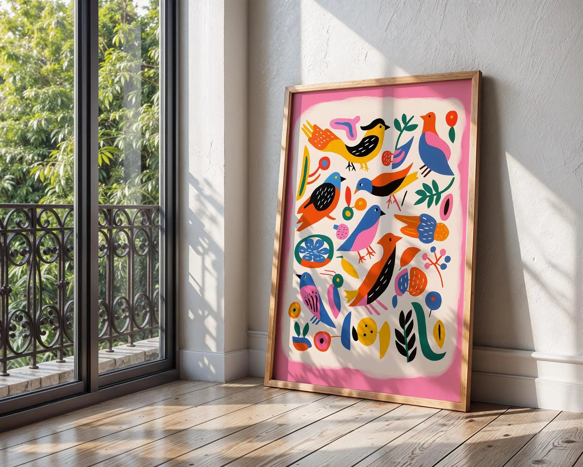 Colorful Birds Art Print | Modern Scandinavian Folk Poster wall art print, modern home decor, unframed artwork by Nomad & Nest