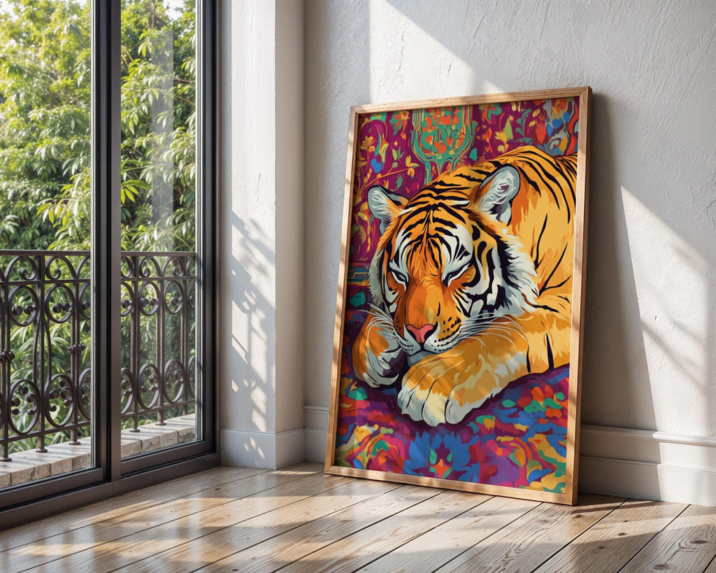 Sleeping Tiger Art Print | Bohemian Jungle Home Decor wall art print, modern home decor, unframed artwork by Nomad & Nest