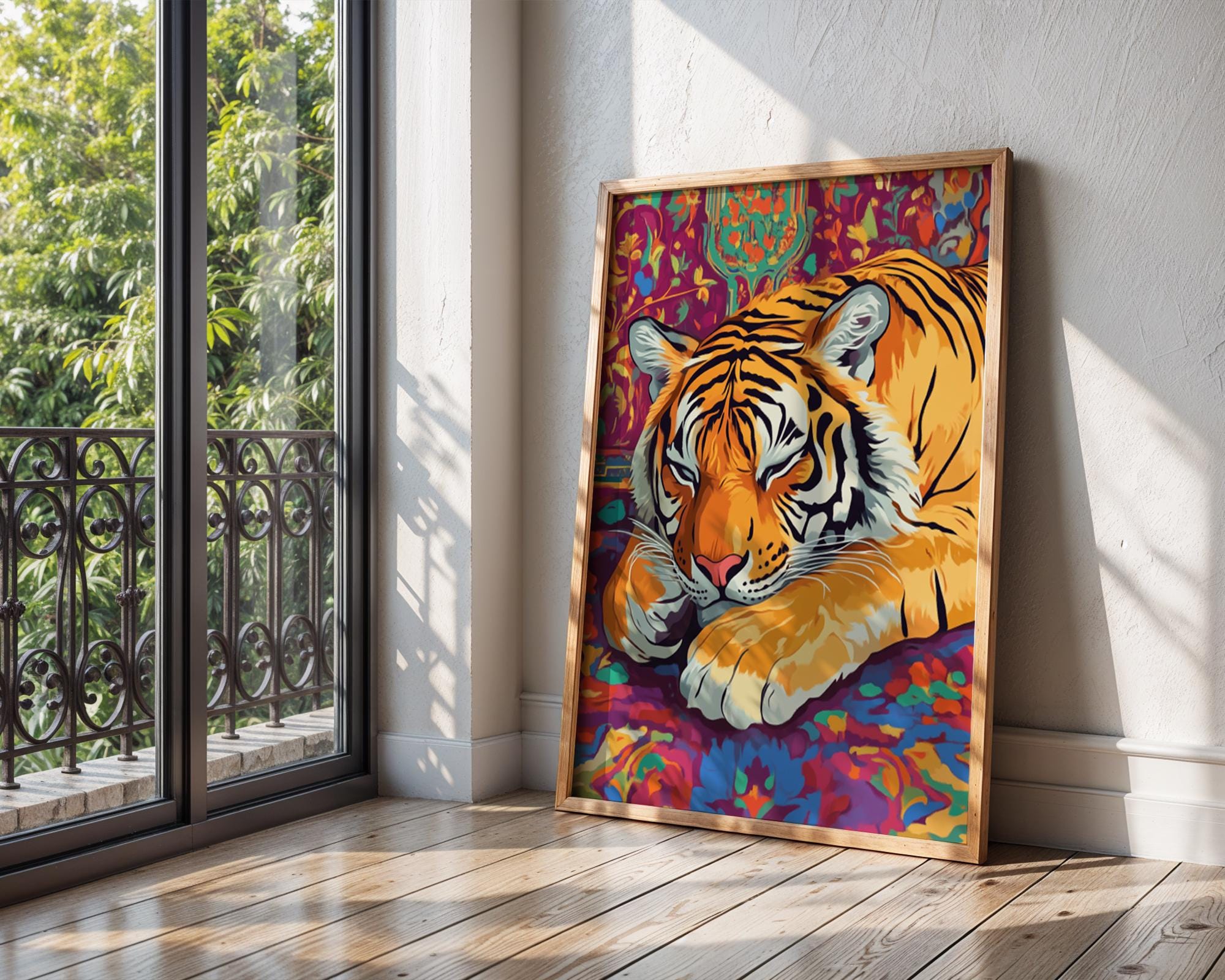 Sleeping Tiger Art Print | Bohemian Jungle Home Decor wall art print, modern home decor, unframed artwork by Nomad & Nest
