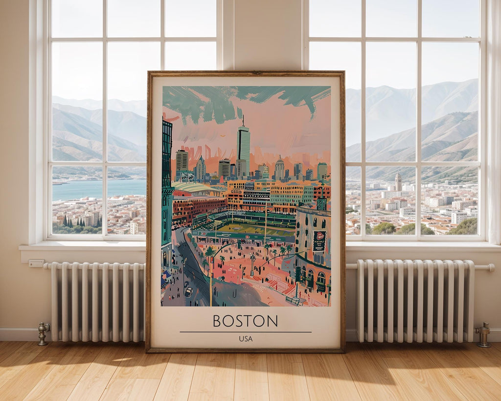 Boston Skyline Print | Fenway Park Poster, Massachusetts Travel Art wall art print, modern home decor, unframed artwork by Nomad & Nest