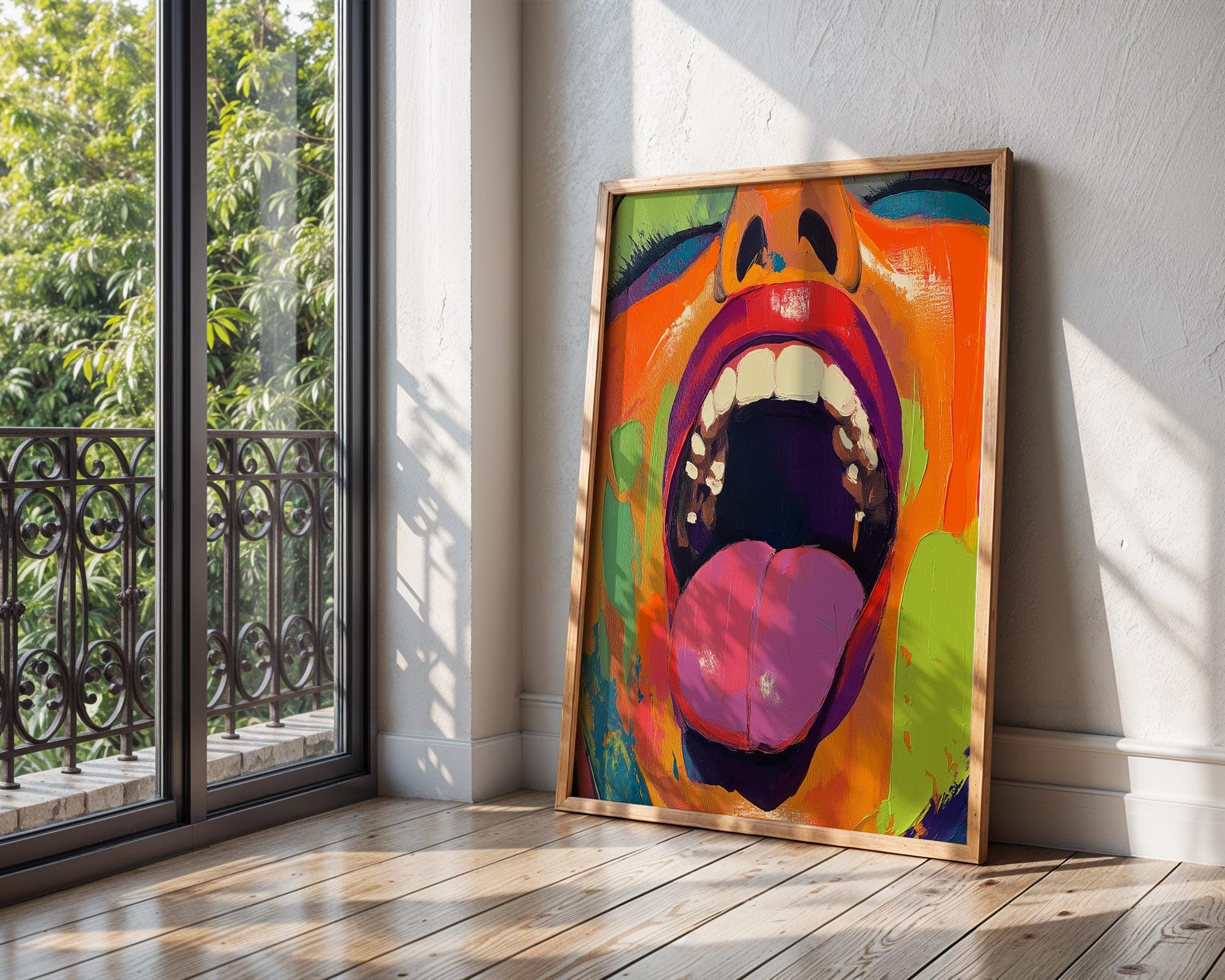 Mouth Pop Art Print | Neon Tongue Canvas Poster wall art print, modern home decor, unframed artwork by Nomad & Nest