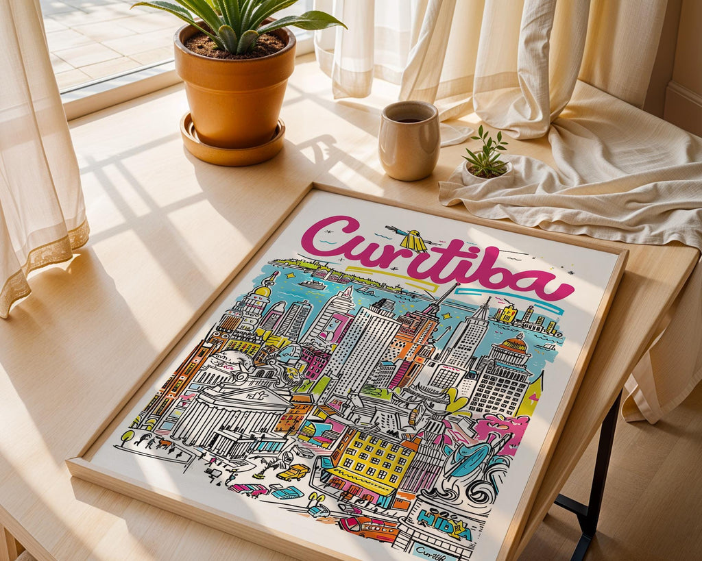 Curitiba Brazil Travel Poster | Colorful Cityscape Wall Art wall art print, modern home decor, unframed artwork by Nomad & Nest