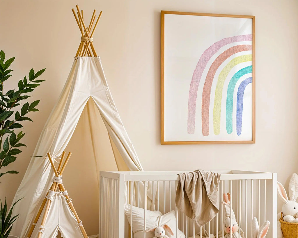 Playroom Ideas | Pastel Rainbow Nursery Wall Art | Boho Neutral Baby Print wall art print, modern home decor, unframed artwork by Nomad & Nest