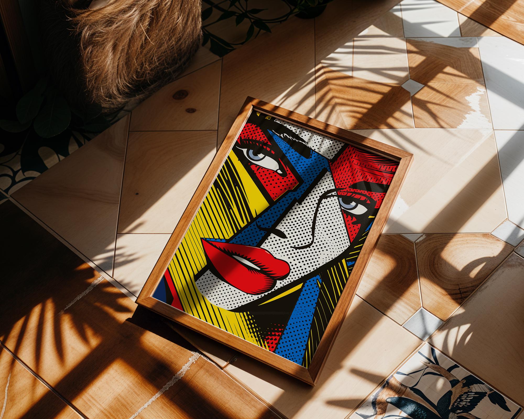 Modern Pop Art | Geometric  Woman's Face Print | Retro Comic Book Style wall art print, modern home decor, unframed artwork by Nomad & Nest