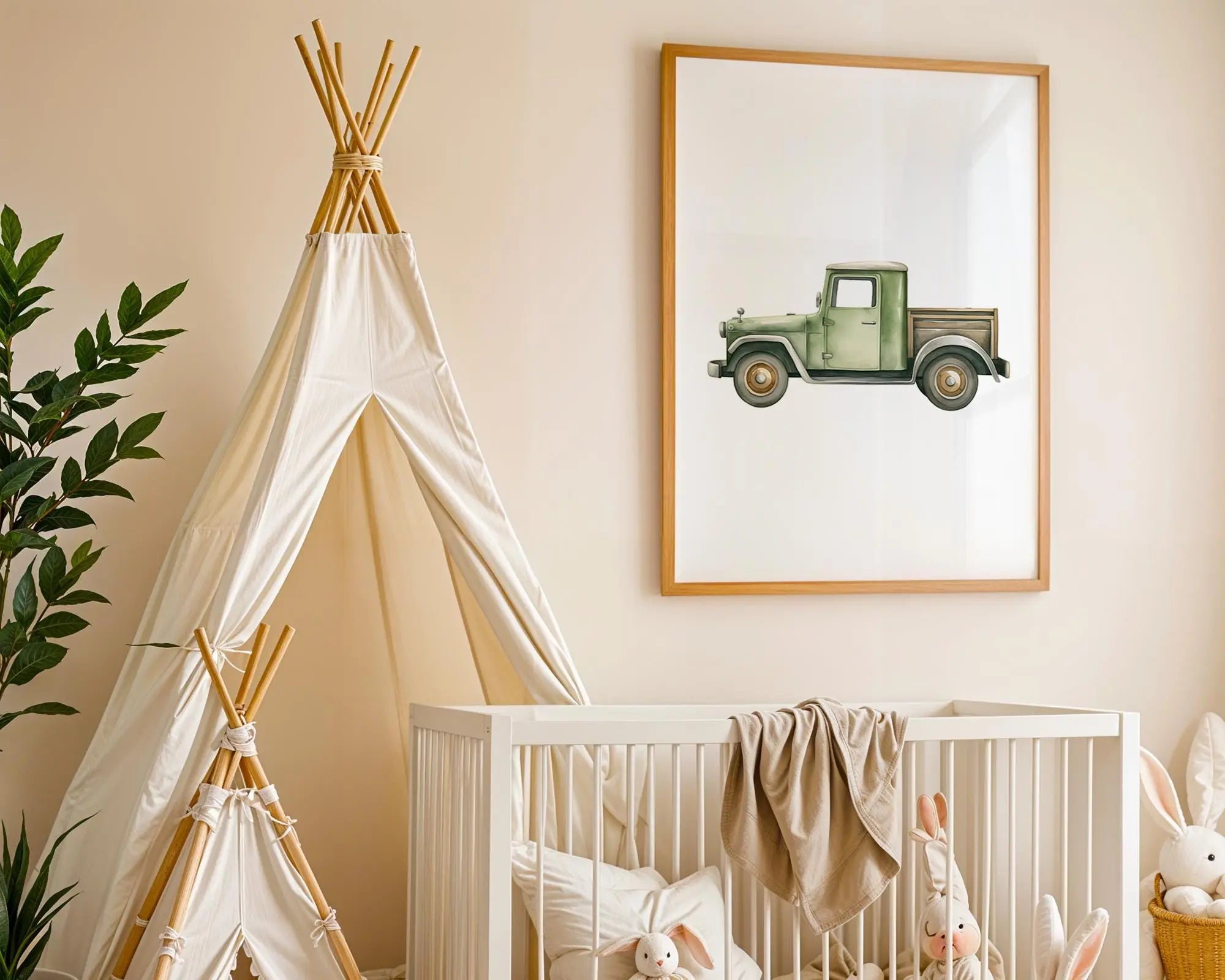 Playroom Ideas | Vintage Green Truck Nursery Wall Art Classic Vehicle Print wall art print, modern home decor, unframed artwork by Nomad & Nest