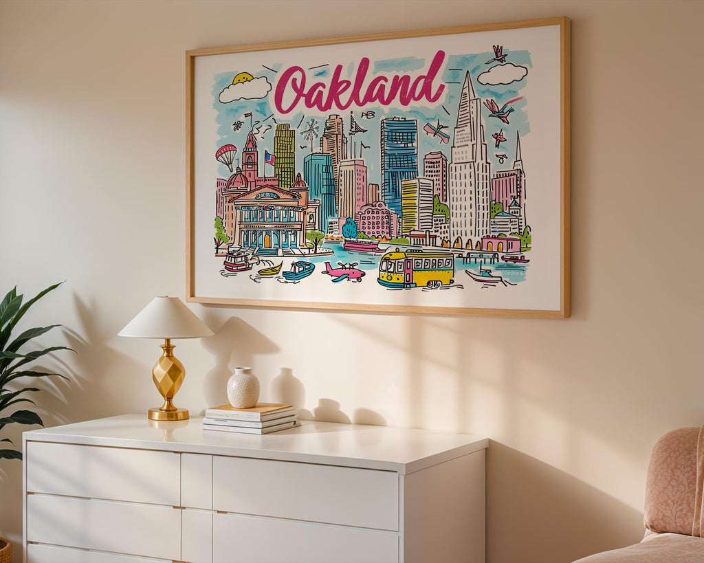 Oakland California Art Print | Colorful Cityscape Travel Poster wall art print, modern home decor, unframed artwork by Nomad & Nest