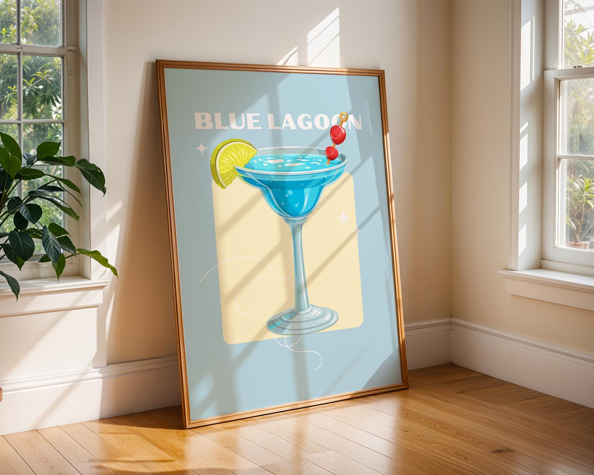 Blue Lagoon Cocktail Art Print | Tropical Bar Decor wall art print, modern home decor, unframed artwork by Nomad & Nest