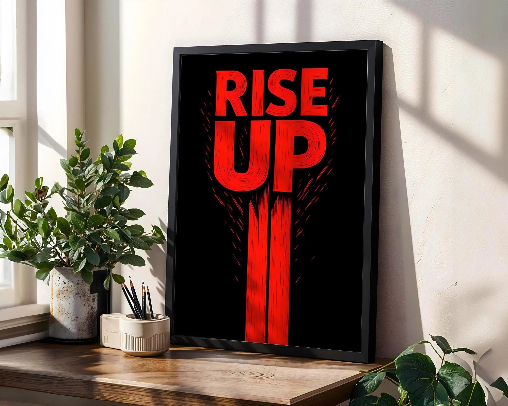 Rise Up Typography Print | Bold Red Black Wall Art wall art print, modern home decor, unframed artwork by Nomad & Nest