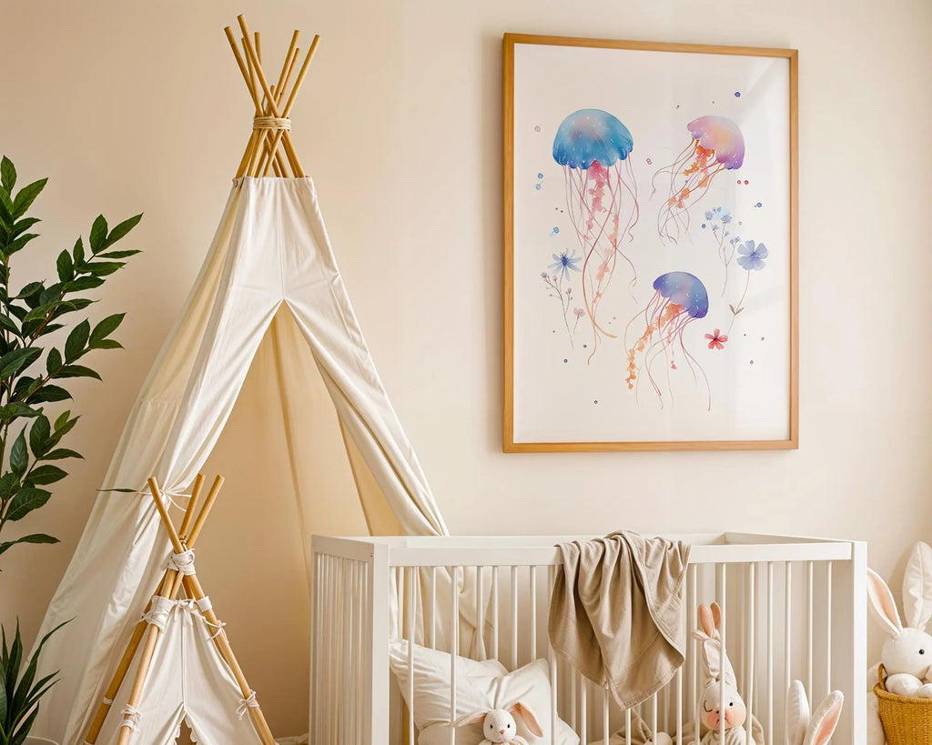 Playroom Ideas | Watercolour Jellyfish Nursery Art | Ocean Animal Wall Print wall art print, modern home decor, unframed artwork by Nomad & Nest