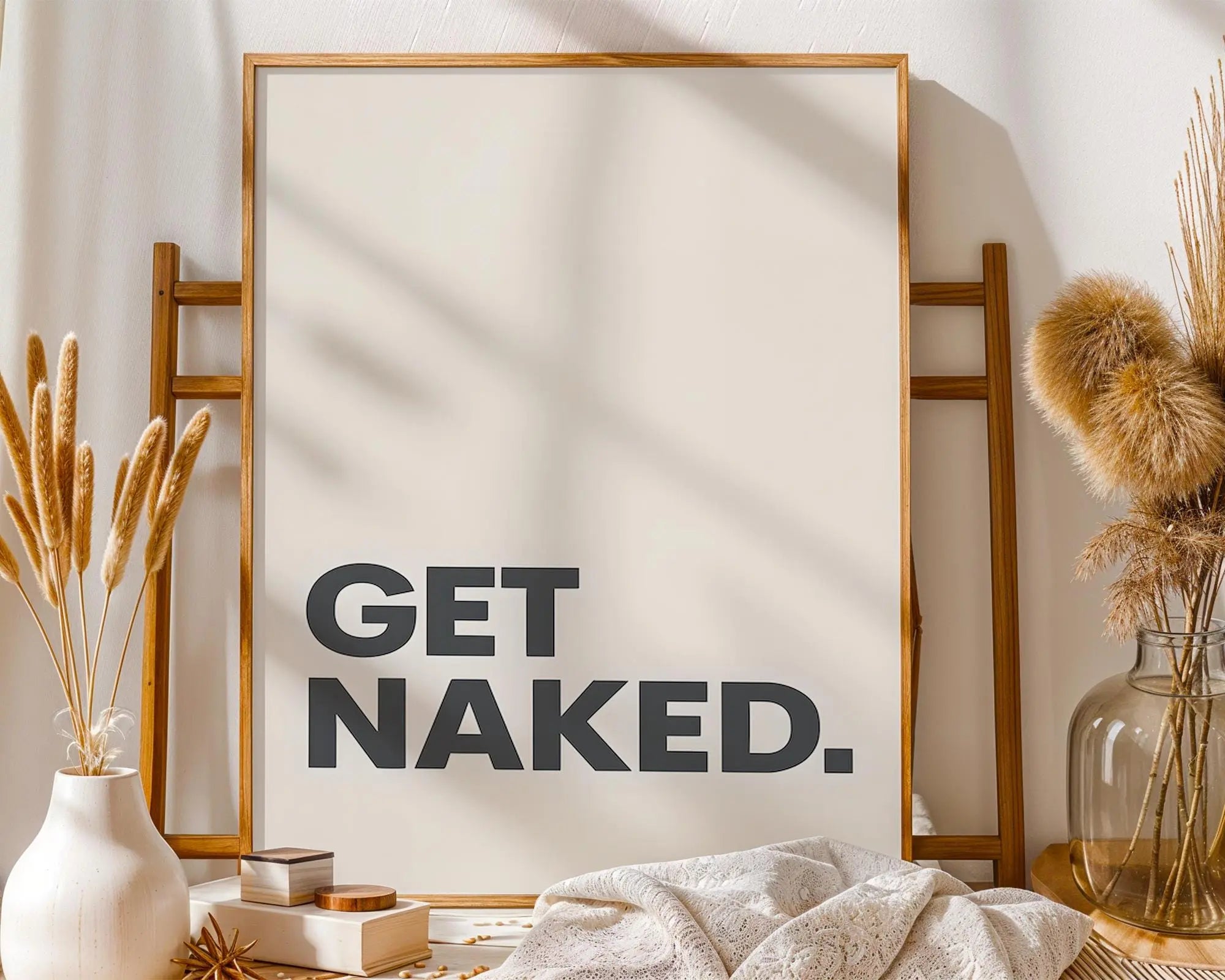 Positive Emotion | Get Naked Wall Art | Bold Modern Typography | Playful Bathroom Decor | Minimal Statement Poster wall art print, modern home decor, unframed artwork by Nomad & Nest