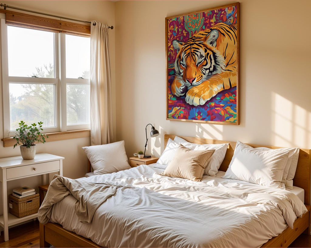 Sleeping Tiger Art Print | Bohemian Jungle Home Decor wall art print, modern home decor, unframed artwork by Nomad & Nest