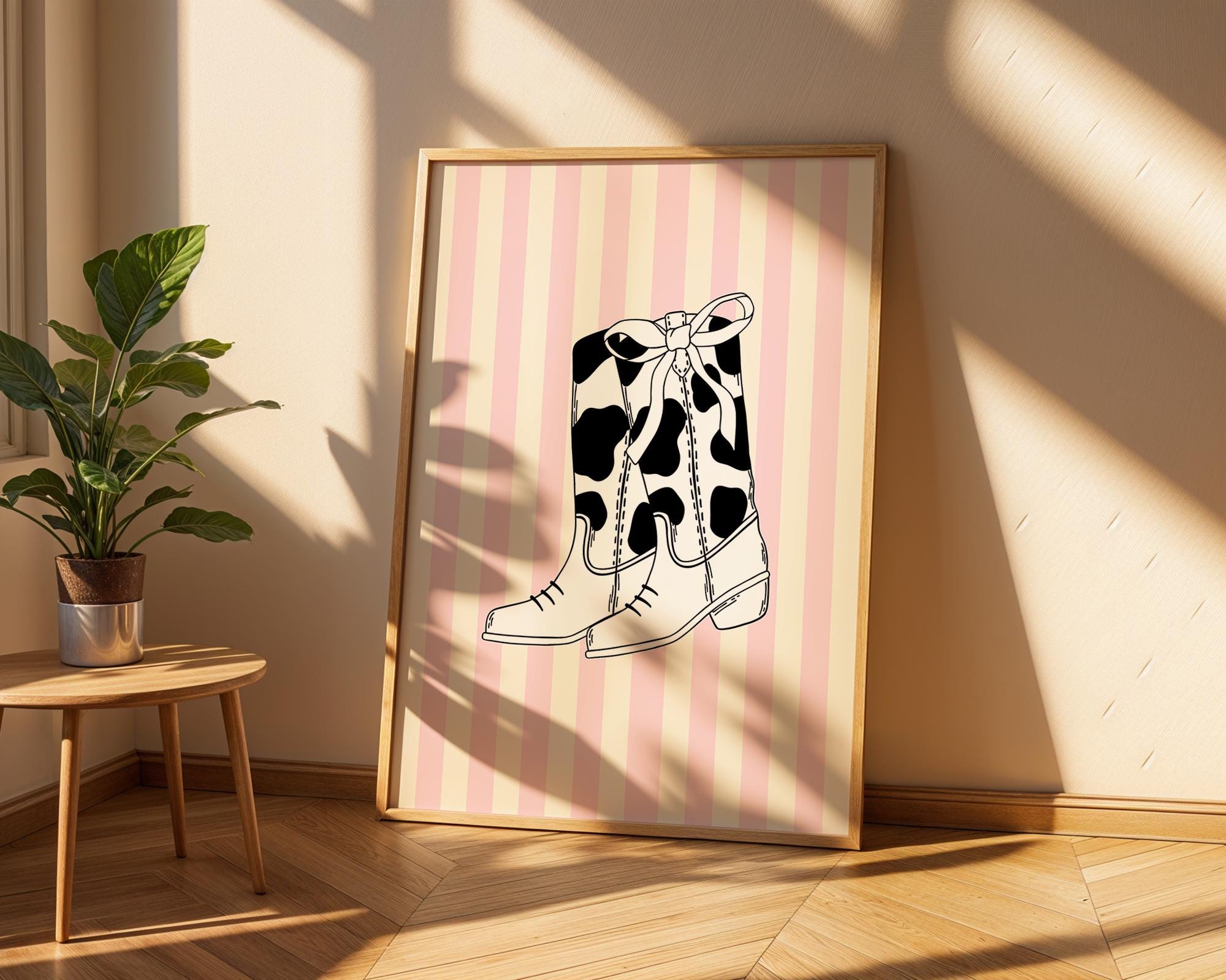 Cowboy Boots Print | Pink Striped Western Wall Decor wall art print, modern home decor, unframed artwork by Nomad & Nest