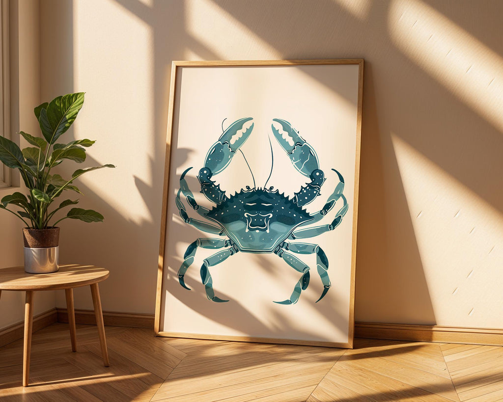 Blue Crab Art Print, Nautical Ocean Coastal Illustration wall art print, modern home decor, unframed artwork by Nomad & Nest