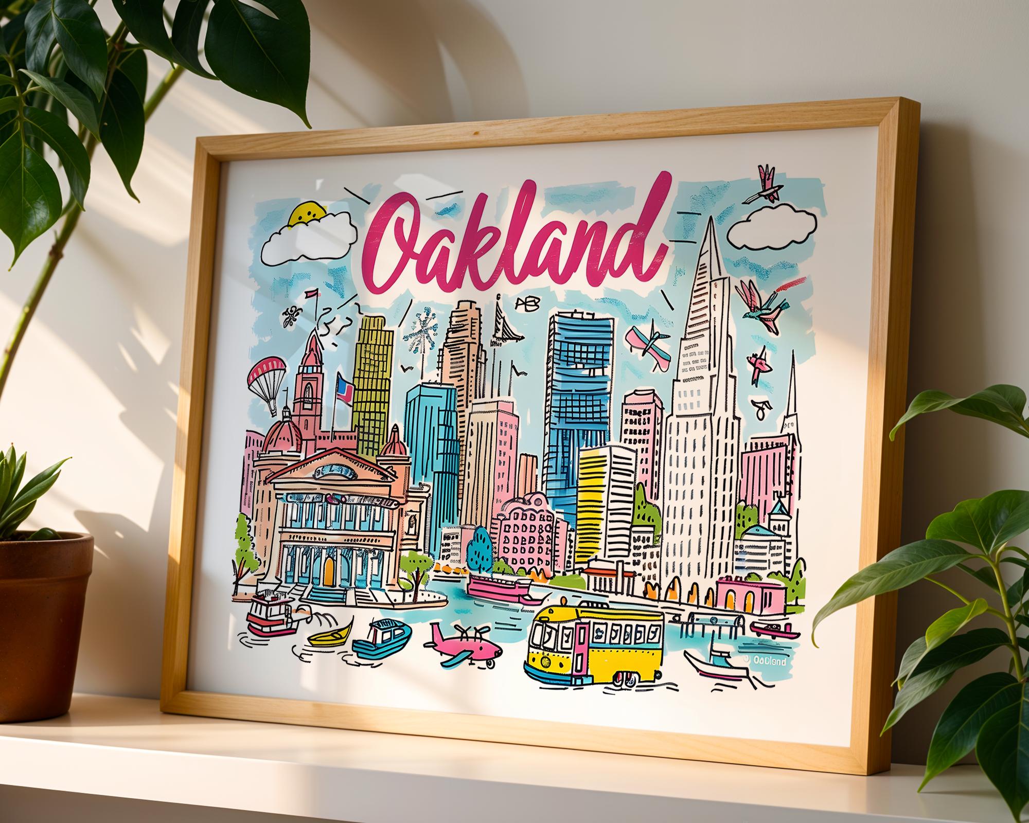Oakland California Art Print | Colorful Cityscape Travel Poster wall art print, modern home decor, unframed artwork by Nomad & Nest