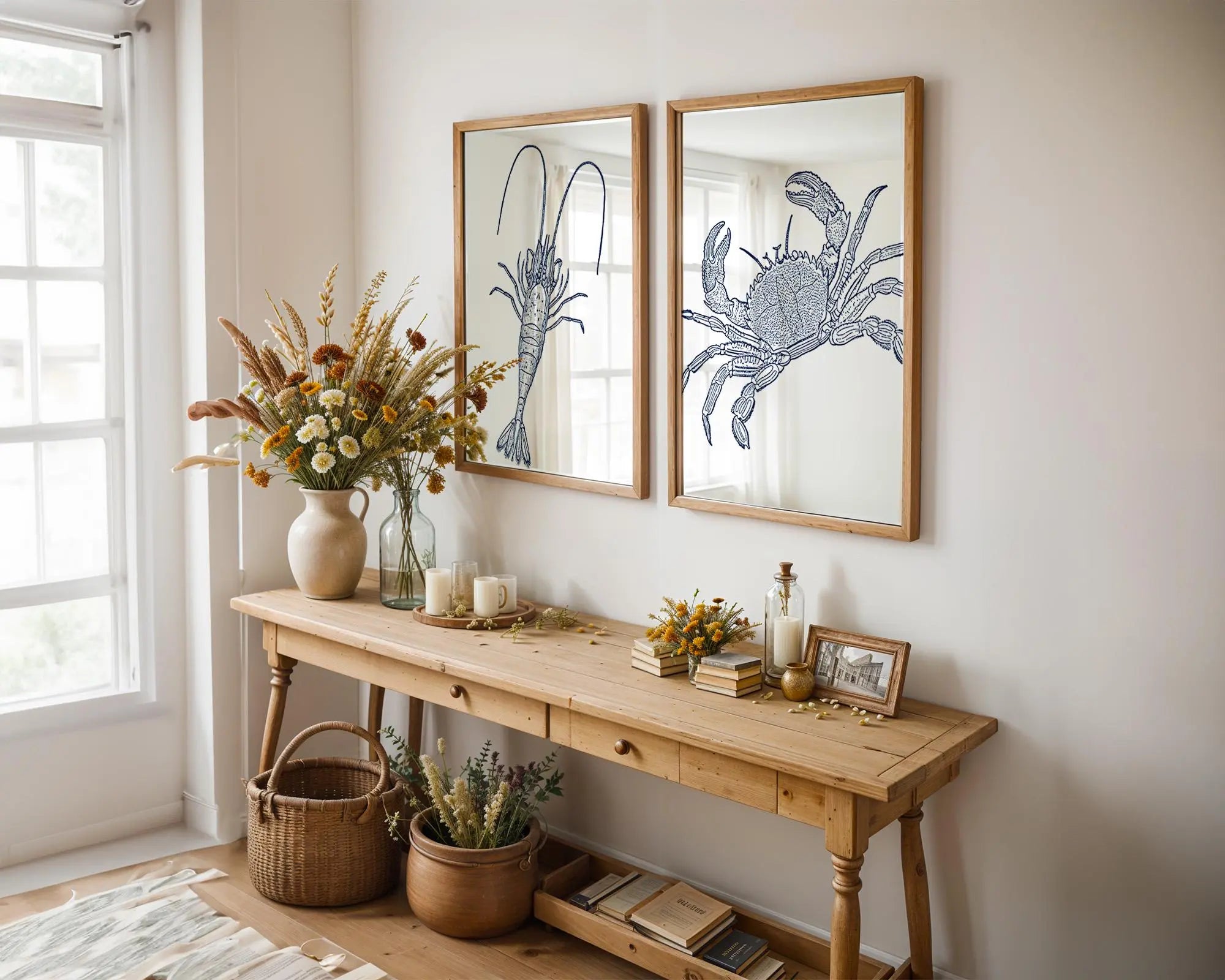 Colourful Prints | Nautical Lobster and Crab Art Prints | Coastal Marine Life Set wall art print, modern home decor, unframed artwork by Nomad & Nest