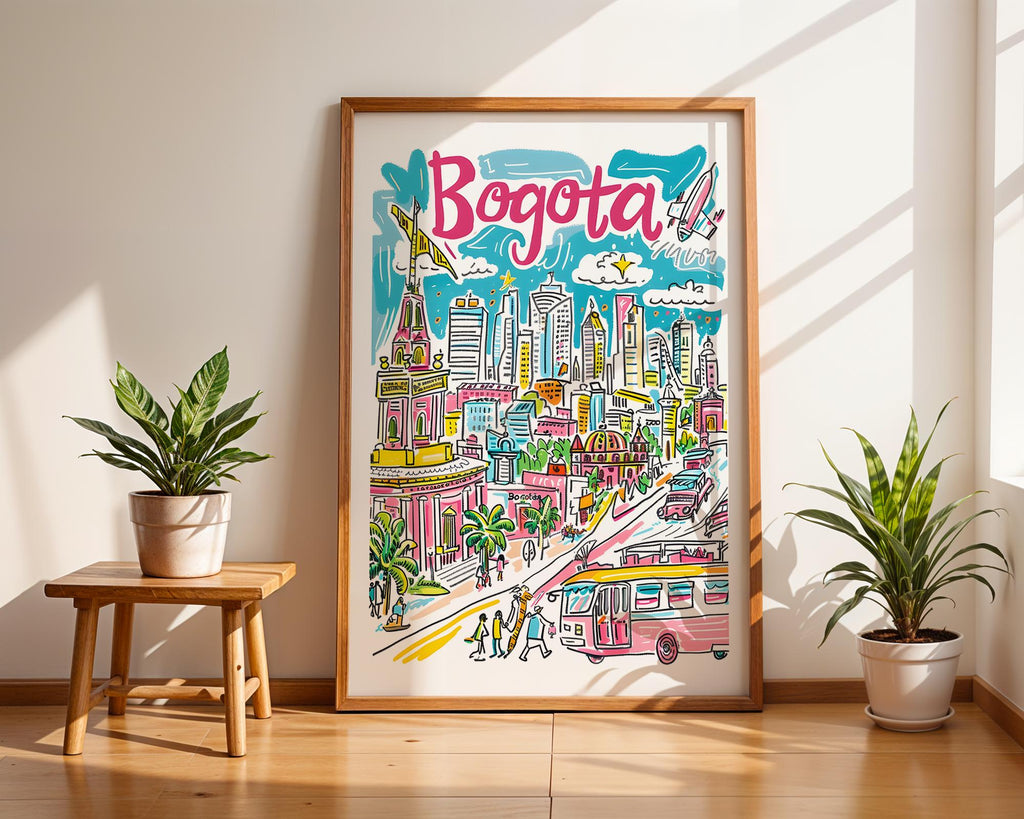 Bogotá Colombia Cityscape Poster | Vibrant Travel Wall Art wall art print, modern home decor, unframed artwork by Nomad & Nest