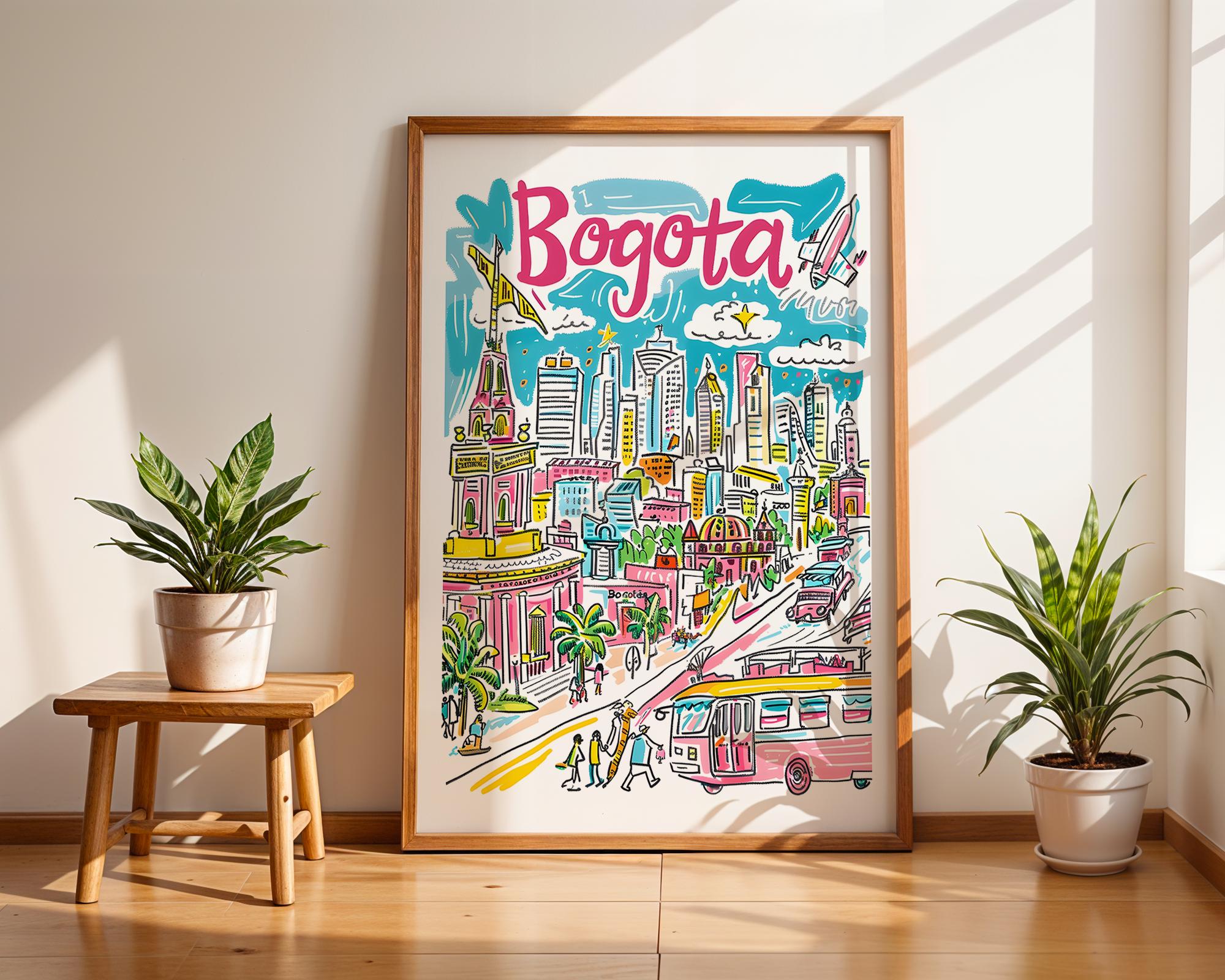Bogotá Colombia Cityscape Poster | Vibrant Travel Wall Art wall art print, modern home decor, unframed artwork by Nomad & Nest