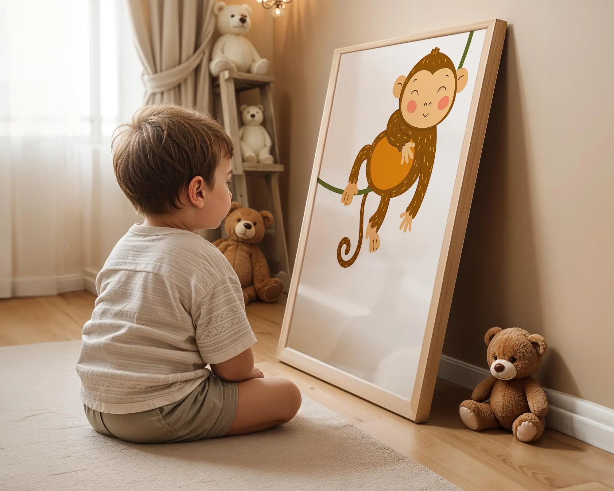 Playroom Ideas | Swinging Monkey Nursery Wall Art | Playful Jungle Decor wall art print, modern home decor, unframed artwork by Nomad & Nest
