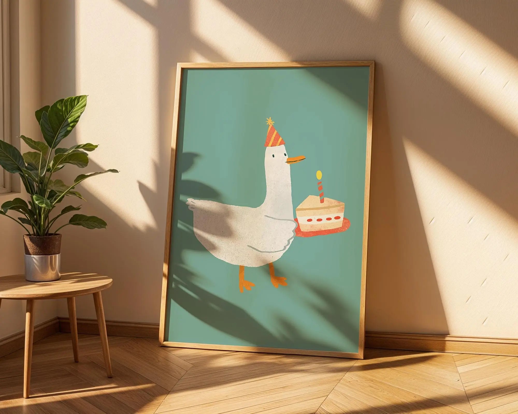 Goose Birthday Cake Print | Whimsical Animal Kids Room Art wall art print, modern home decor, unframed artwork by Nomad & Nest