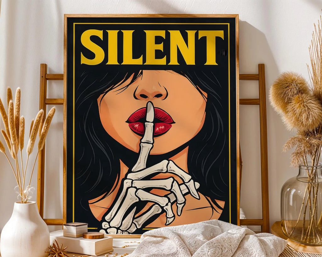 Positive Emotion | Silent Art Print | Dark Pop Art Illustration | Gothic Skeleton Hand Wall Decor wall art print, modern home decor, unframed artwork by Nomad & Nest