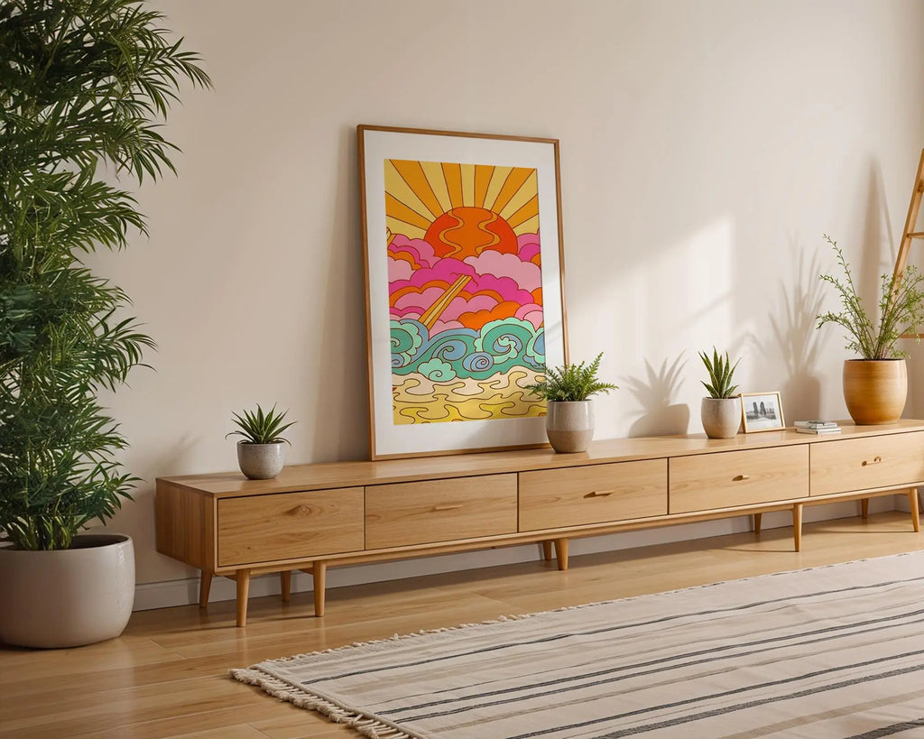 Modern Pop Art | Psychedelic Sunset Ocean Print | 70s Retro wall art print, modern home decor, unframed artwork by Nomad & Nest