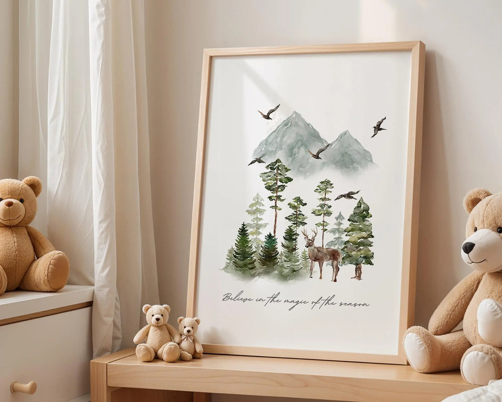 Playroom Ideas | Woodland Deer Nursery Wall Art | Forest Landscape Quote Print wall art print, modern home decor, unframed artwork by Nomad & Nest