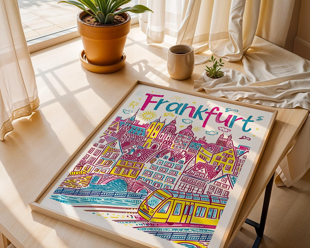 Frankfurt Germany Art Print | Colorful Cityscape Travel Poster wall art print, modern home decor, unframed artwork by Nomad & Nest