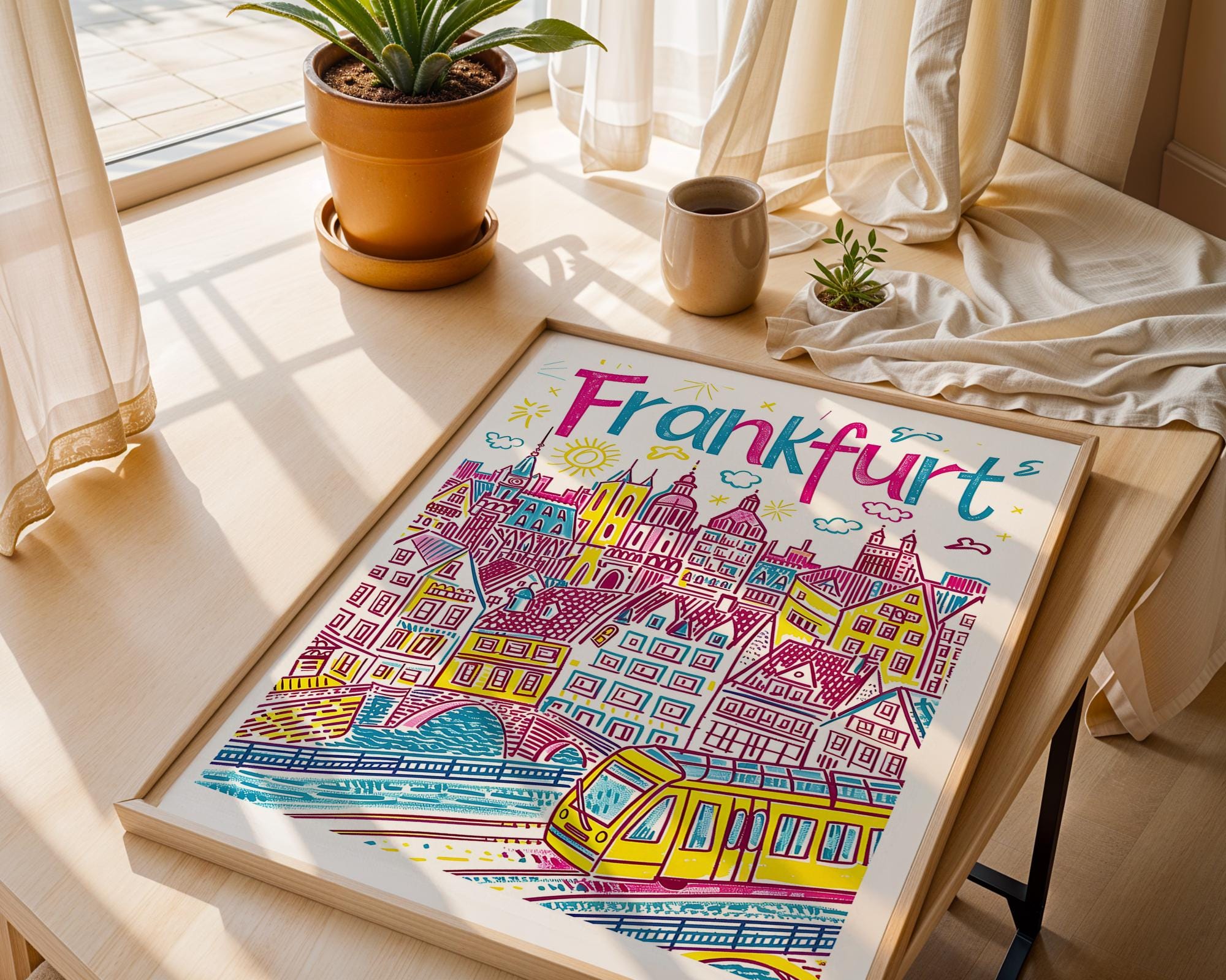 Frankfurt Germany Art Print | Colorful Cityscape Travel Poster wall art print, modern home decor, unframed artwork by Nomad & Nest
