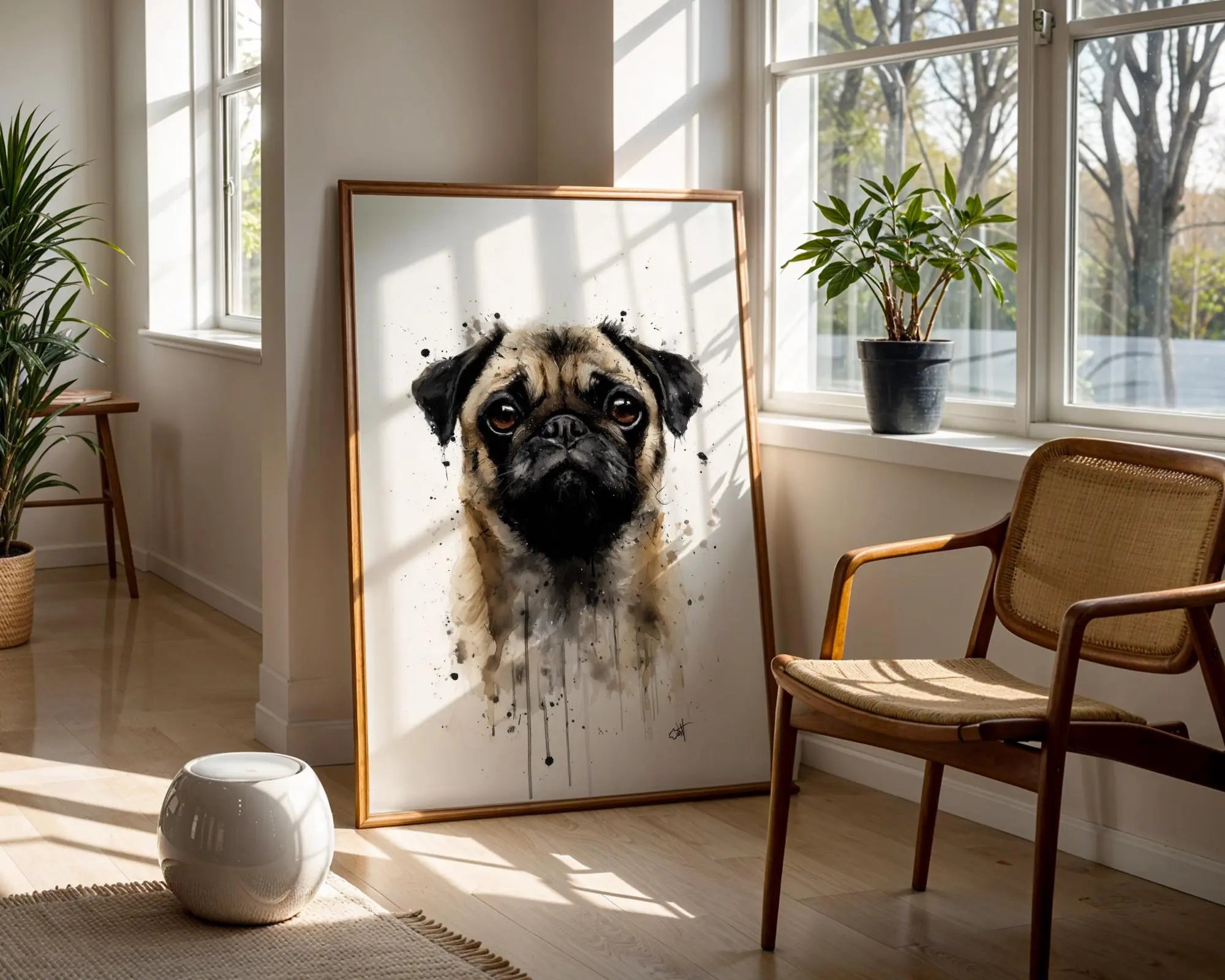 Pug Portrait Watercolour Print, Fawn Dog Wall Art wall art print, modern home decor, unframed artwork by Nomad & Nest