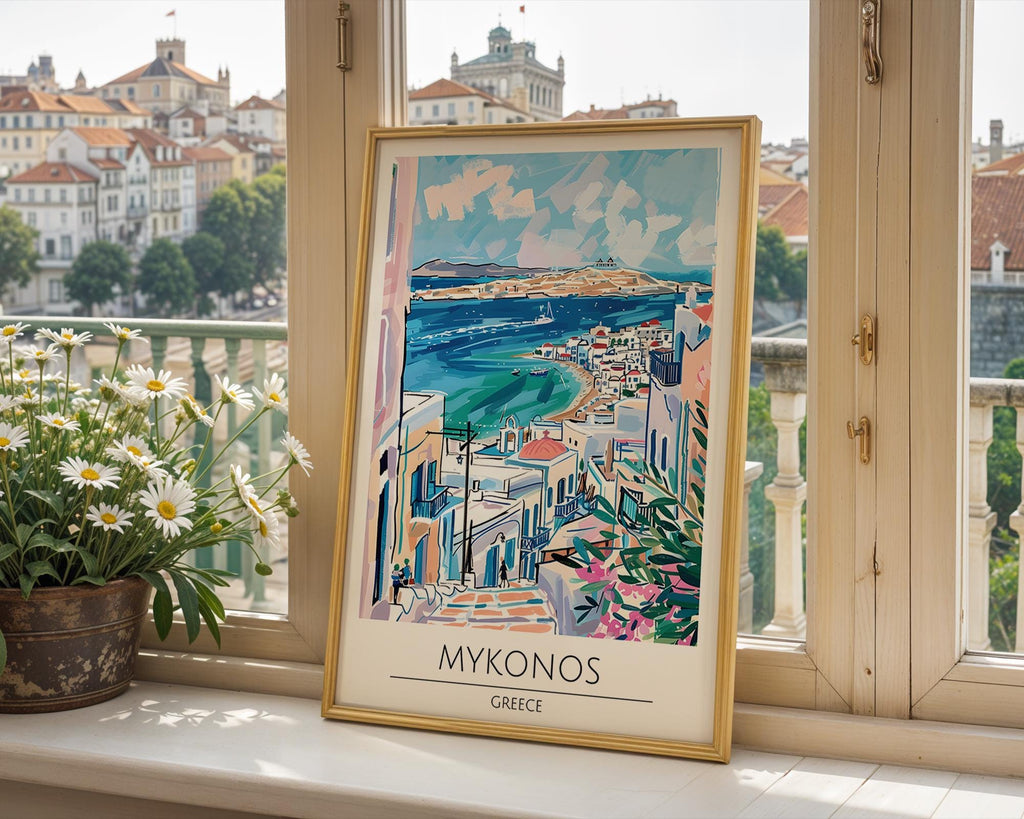 Mykonos Greece Travel Print | Coastal Mediterranean Wall Art wall art print, modern home decor, unframed artwork by Nomad & Nest