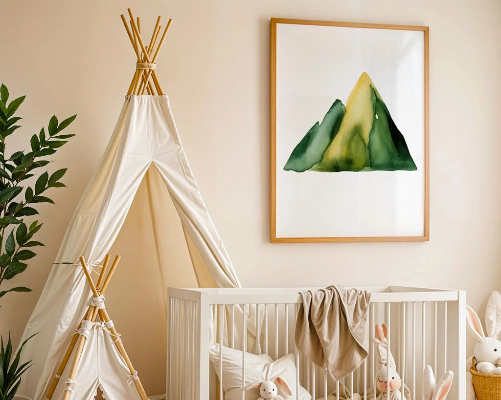 Playroom Ideas | Watercolour Mountain Peaks Nursery Wall Art Nature Print wall art print, modern home decor, unframed artwork by Nomad & Nest